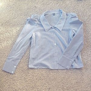 Never worn, navy blue striped blouse